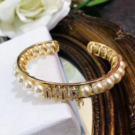 Dior Pearl Open Bracelet Gold/White 2020