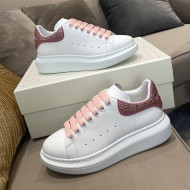 Alexander Mcqueen White Silky Calfskin Crystal Back Sneakers Pink 2021 111820