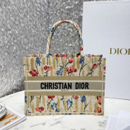 Dior Small Book Tote Bag in Hibiscus Embroidery Beige 2021