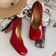 Bottega Veneta Calfskin Square Toe High-Heel Pumps Red 2019