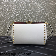 Valentino Rockstud Alcove Grainy Calfskin Crossbody Bag White/Gold 2021 0061