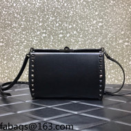 Valentino Rockstud Alcove Grainy Calfskin Crossbody Bag All Black 2021 0061