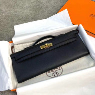 Hermes Epsom Leather Kelly Cut Clutch Bag Black/Gold 2021(Pure Handmade)