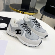 Chanel Suede & Mesh Wool Sneakers G38299 Light Gray 2021 111724