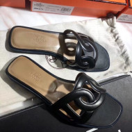 Hermes Leather Sandal Slipper Black 2018