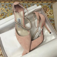 Jimmy Choo Crystal Band High-Heel Pump in Suede Light Pink 2019