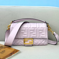 Fendi Baguette Medium FF Logo Lambskin Flap Bag Light Purple 2021 0135