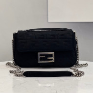 Fendi Baguette Medium Bag in Black Texture FF Fabric 2021 8529