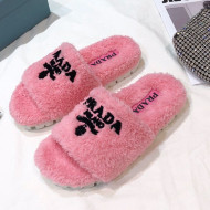 Prada Logo Fur Mules Pink 2021