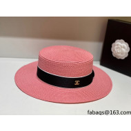 Chanel Straw Wide Brim Hat CHH31412 Pink 2022