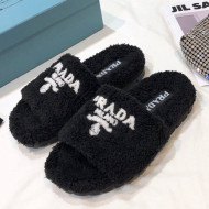 Prada Logo Fur Mules Black 2021