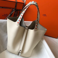 Hermes Picotin Lock Bag with Woven Top Handle in Epsom Leather 22cm White 2019