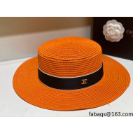 Chanel Straw Wide Brim Hat CHH31414 Orange 2022