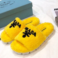 Prada Logo Fur Mules Yellow 2021