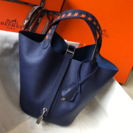 Hermes Picotin Lock Bag with Woven Top Handle in Epsom Leather 18cm Blue 2019