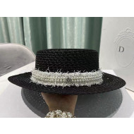 Chanel Straw Wide Brim Hat CHH31502 Black 2022