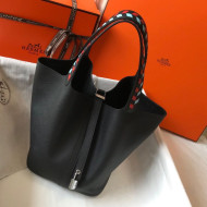 Hermes Picotin Lock Bag with Woven Top Handle in Epsom Leather 18cm Black 2019