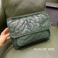 Saint Laurent Niki Medium Bag in Crinkled Vintage Leather 633158 Emerald Green 2021