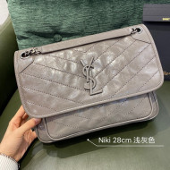 Saint Laurent Niki Medium Bag in Crinkled Vintage Leather 633158 Light Grey 2021