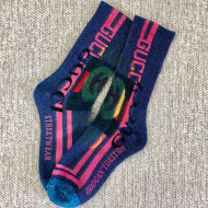 Gucci Stripes and Web GG Print Socks Navy Blue/Pink 2019