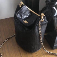 Chanel Chevron Python Handle with Chic Bucket Bag A57861 Black 2018