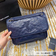 Saint Laurent Niki Medium Bag in Crinkled Vintage Leather 633158 Navy Blue 2021