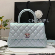 Chanel Iridescent Grained Calfskin & Gradient Lacquered Metal Flap Bag with Top Handle A92990 Blue 2021