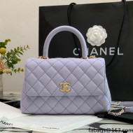 Chanel Iridescent Grained Calfskin Flap Bag with Top Handle A92990 Lavander/Gold 2021