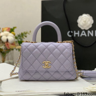 Chanel Iridescent Grained Calfskin Mini Flap Bag with Top Handle AS2431 Lavander Purple 2021