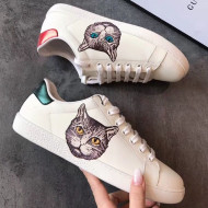 Gucci Ace Sneaker with Single Mystic Cat ‎577147 White 2019(For Women and Men)