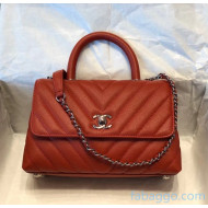 Chanel Chevron Small Flap Bag with Top Handle in Grained Calfskin A92990/A07147 Red 2020(Top Quality)