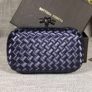 Bottega Veneta Small Silk Woven Knot Clutch with Snakeskin Trim Dark Blue 