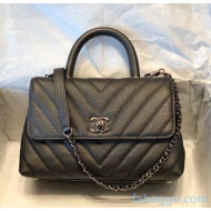 Chanel Chevron Small Flap Bag with Top Handle in Grained Calfskin A92990/A07147 Black 2020(Top Quality)