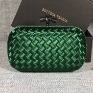 Bottega Veneta Small Silk Woven Knot Clutch with Snakeskin Trim Dark Green