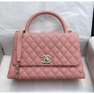 Chanel Medium Flap Bag with Top Handle in Grained Calfskin A92991 Pink 2020(Top Quality)