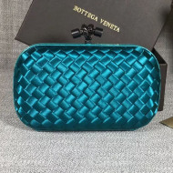 Bottega Veneta Small Silk Woven Knot Clutch with Snakeskin Trim Peacock Blue