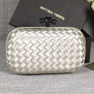 Bottega Veneta Small Silk Woven Knot Clutch with Snakeskin Trim White