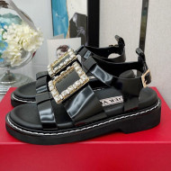 Roger Vivier Viv Rangers Shiny Leather Sandals Black 2021