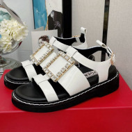 Roger Vivier Viv Rangers Shiny Leather Sandals White 2021