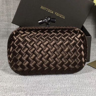 Bottega Veneta Small Silk Woven Knot Clutch with Snakeskin Trim Coffee