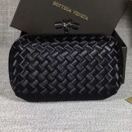 Bottega Veneta Small Silk Woven Knot Clutch with Snakeskin Trim Black