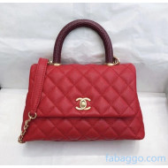 Chanel Small Flap Bag with Top Lizard Handle in Grained Calfskin A92990 Red/Burgundy 2020(Top Quality)