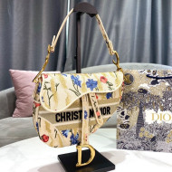 Dior Medium Saddle Bag in Beige Multicolor Dior Hibiscus Embroidery 2021