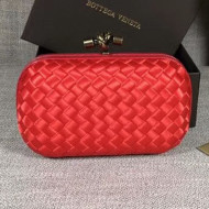 Bottega Veneta Small Silk Woven Knot Clutch with Snakeskin Trim Bright Red