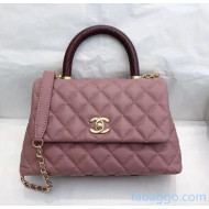 Chanel Small Flap Bag with Top Lizard Handle in Grained Calfskin A92990 Pale Lilac/Burgundy 2020(Top Quality)