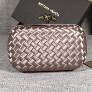 Bottega Veneta Small Silk Woven Knot Clutch with Snakeskin Trim Light Grey