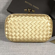 Bottega Veneta Small Silk Woven Knot Clutch with Snakeskin Trim Light Gold