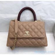 Chanel Small Flap Bag with Top Lizard Handle in Grained Calfskin A92990 Apricot/Burgundy 2020(Top Quality)