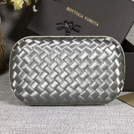 Bottega Veneta Small Silk Woven Knot Clutch with Snakeskin Trim Silver