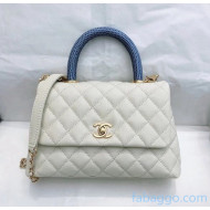 Chanel Small Flap Bag with Top Lizard Handle in Grained Calfskin A92990 White/Blue 2020(Top Quality)